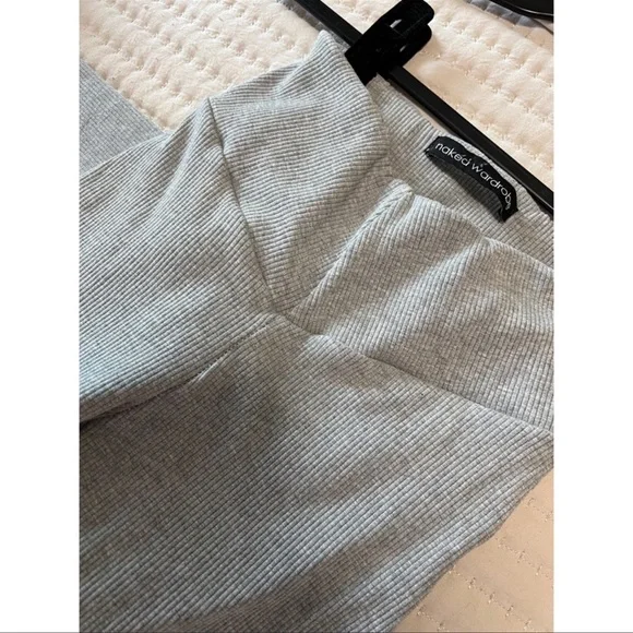 NAKED WARDROBE | Grey Snatched Down Ribbed Leggings - Picture 3 of 9